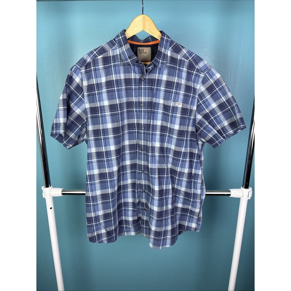 5.11 Tactical Shirt Mens XL Blue Plaid Short Sleeve Button Up Pockets Casual